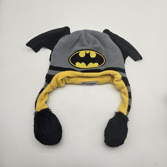 Batman Hat Cap Flipeez Snap Back Youth One Size Gray Black Yellow Bat Ears Cozy - Picture 1 of 9